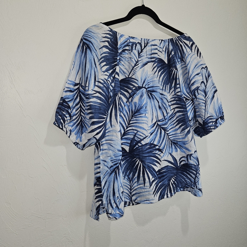 NWT! Talbots Linen Blouse Tropical Print Blue Womens Size Medium NEW - Picture 11 of 14